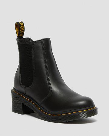 Black Women's Dr Martens Cadence Leather Heeled Chelsea Boots | CA 123ZUT